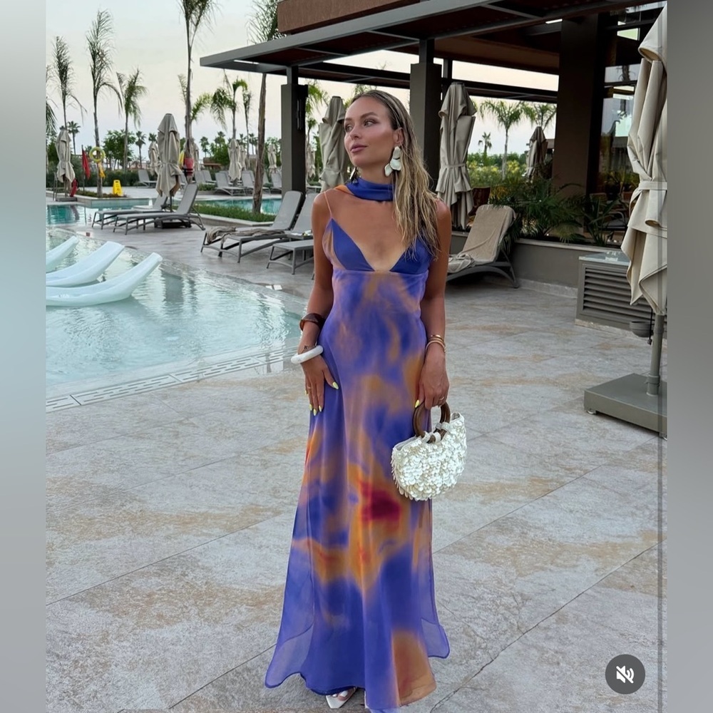 Zara Vibrant Multicolor Maxi Dress halter scarf flowy bodycon evening party